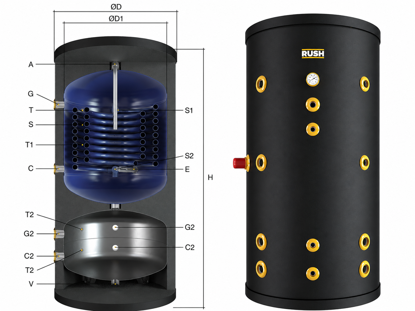 RUSH - RSS 400 HYBRID - 300/100 LT. EMAYE KAPLI TEK SERPANTİNLİ HYBRID BOYLER
